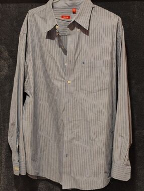 Izod Blue and White Pinstripe Long-Sleeve Dress Shirt